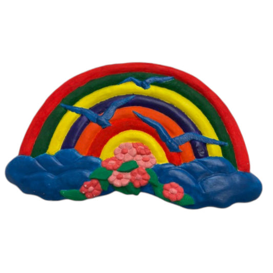 Rainbow with Flowers and Seagulls Plaque