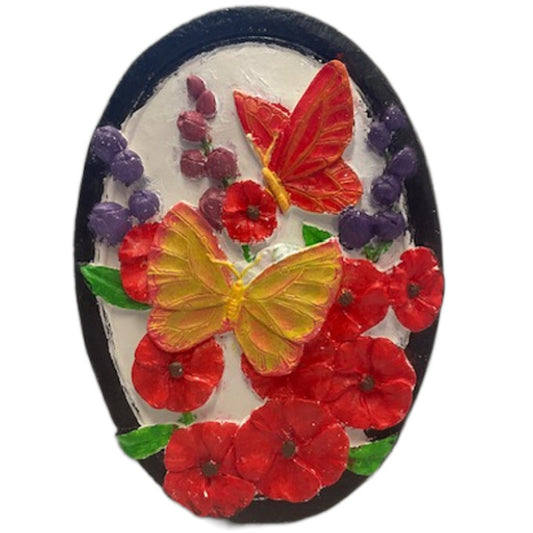 Oval Pansies and Butterfly Plaque